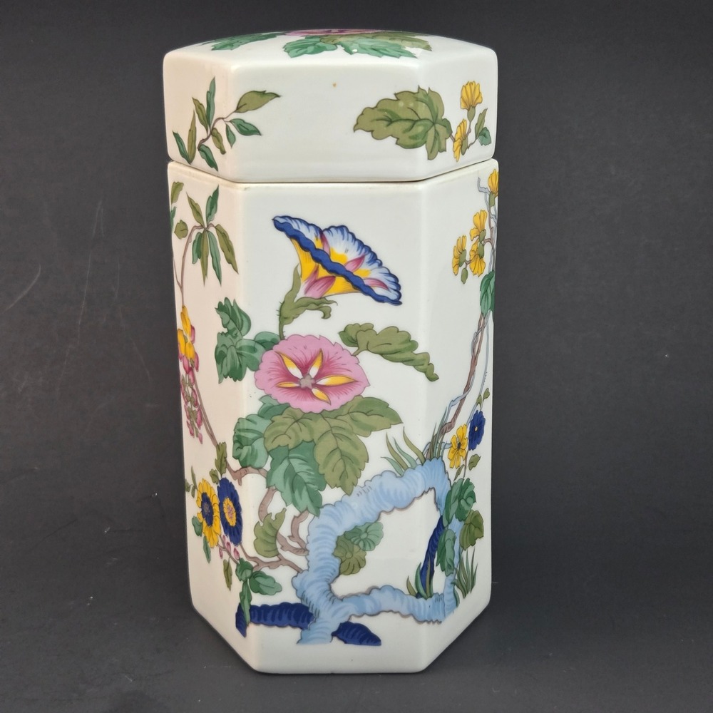 Elizabeth Arden Hexagonal Porcelain Floral Canister Jar Made in Japan 6"